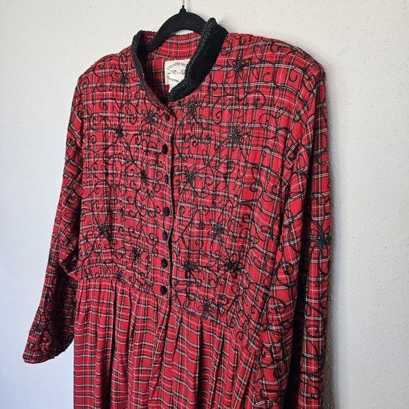 Country Wear Clothing Company Red Black Vintage 90s Plaid Embroidered‎ Size 20W - Picture 2 of 14